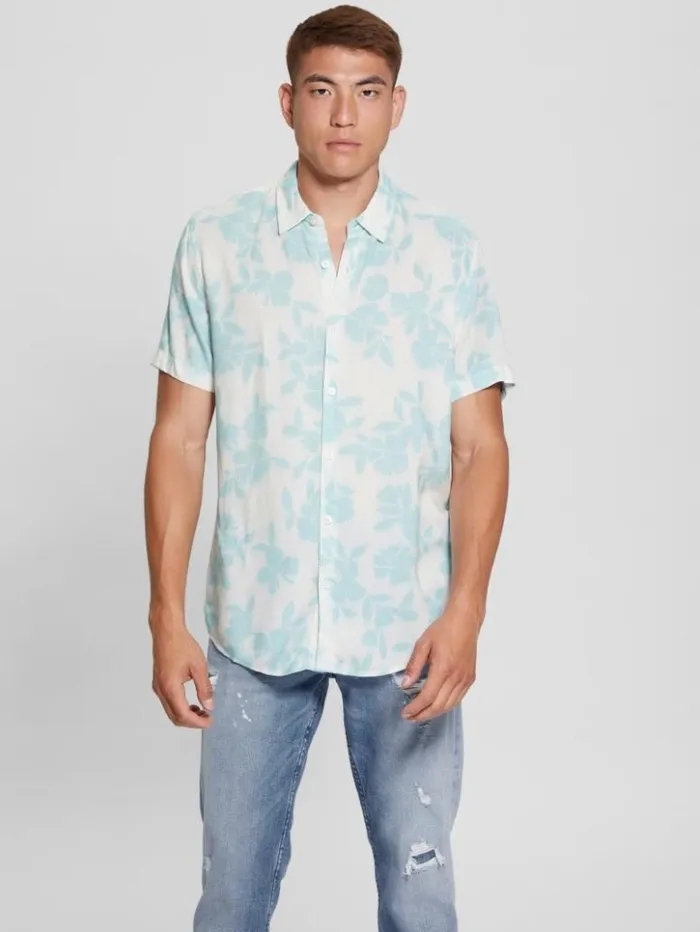 Men GUESS Shirts Eco Rayon Shadow Box Shirt Shadowbox Floral Antigua