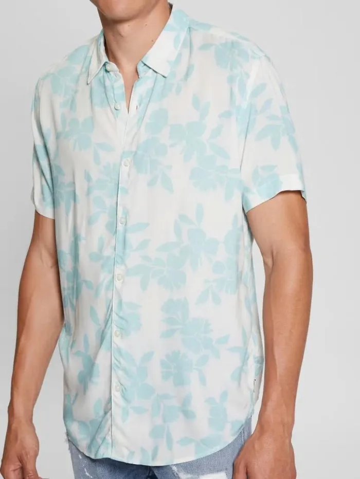 Men GUESS Shirts Eco Rayon Shadow Box Shirt Shadowbox Floral Antigua