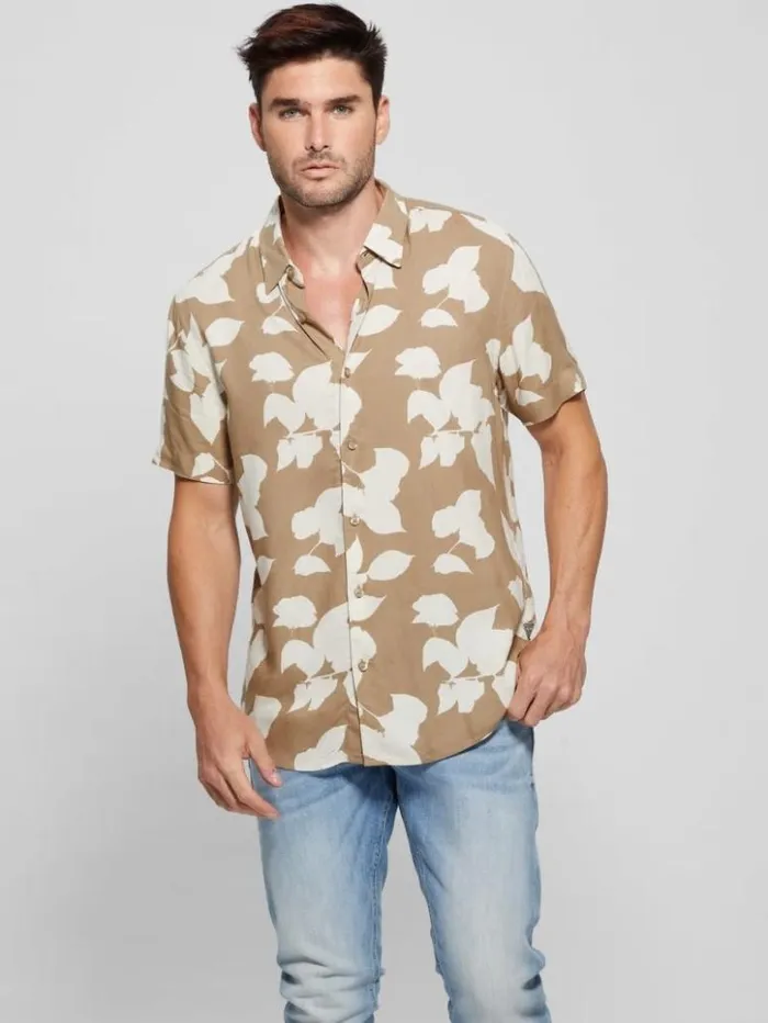 Men GUESS Shirts Eco Rayon Shadow Floral Shirt Shadowblock Floral Therm