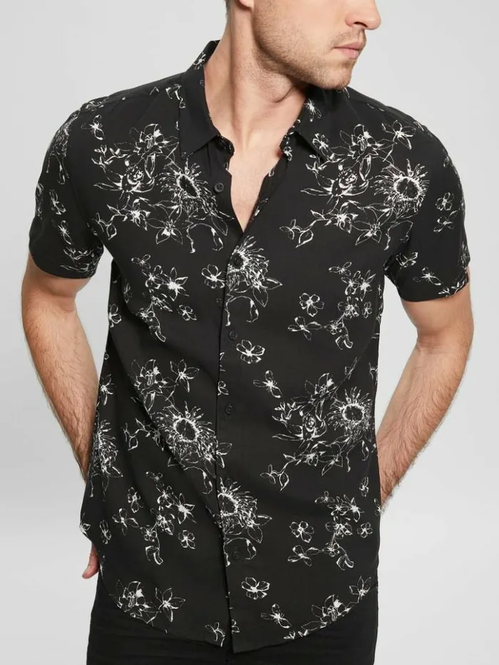 Men GUESS Shirts Eco Rayon Sienna Floral Shirt Sienna Floral Jet Black