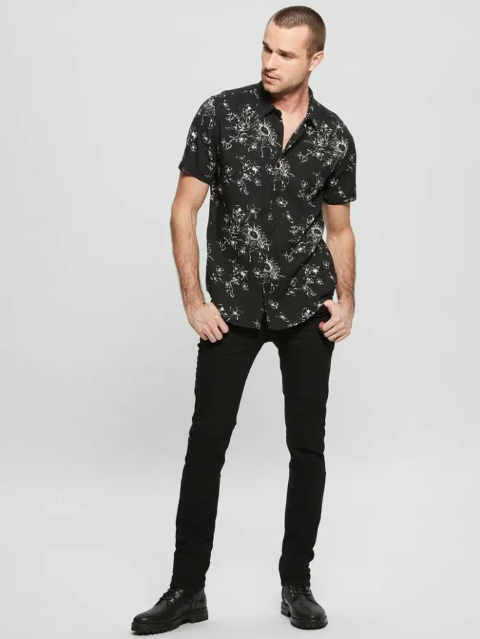 Men GUESS Shirts Eco Rayon Sienna Floral Shirt Sienna Floral Jet Black