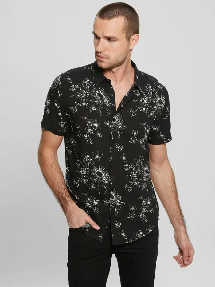 Men GUESS Shirts Eco Rayon Sienna Floral Shirt Sienna Floral Jet Black