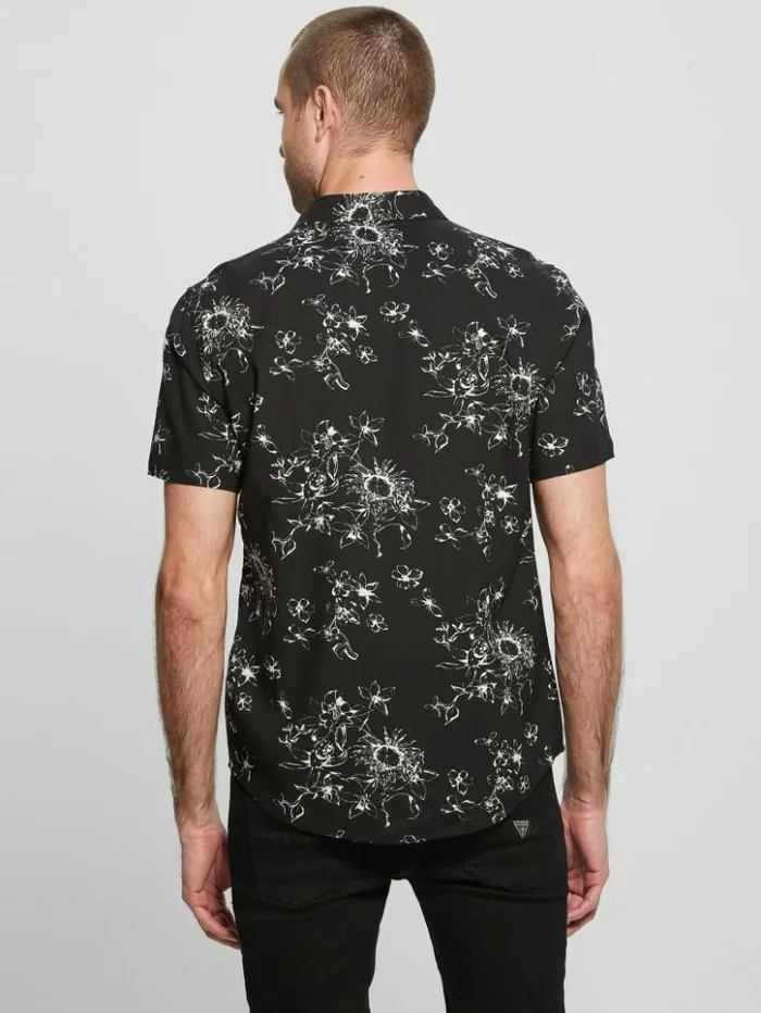 Men GUESS Shirts Eco Rayon Sienna Floral Shirt Sienna Floral Jet Black