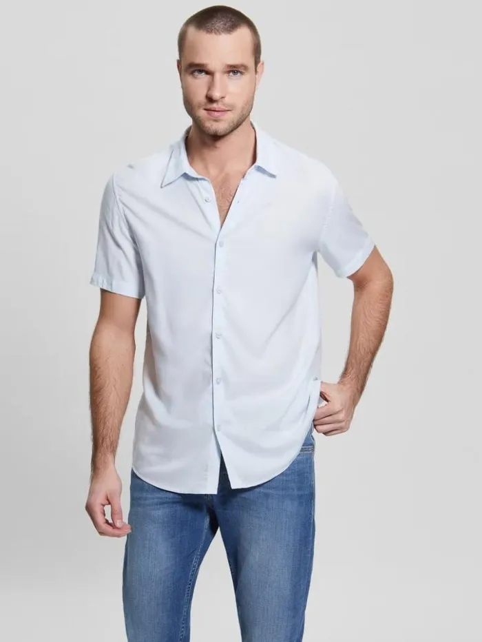Men GUESS Shirts Eco Rayon Solid Shirt Sky High