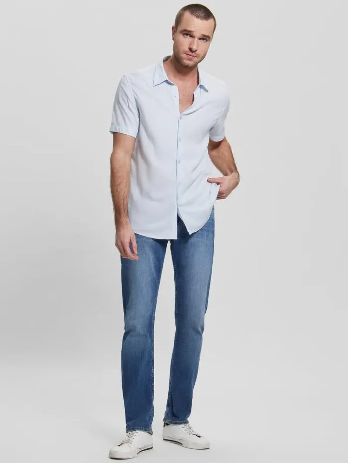 Men GUESS Shirts Eco Rayon Solid Shirt Sky High