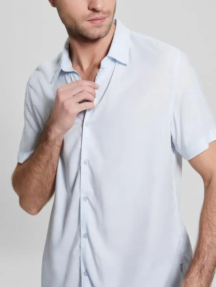 Men GUESS Shirts Eco Rayon Solid Shirt Sky High