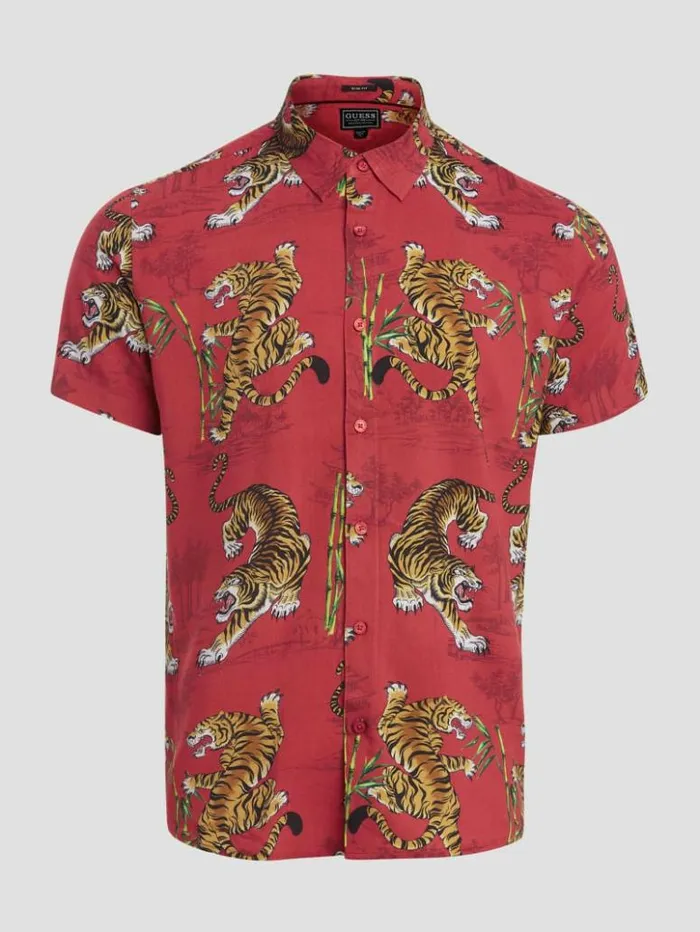 Men GUESS Shirts Eco Rayon Tiger Bamboo Shirt Tiger Bamboo