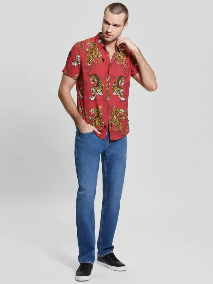 Men GUESS Shirts Eco Rayon Tiger Bamboo Shirt Tiger Bamboo