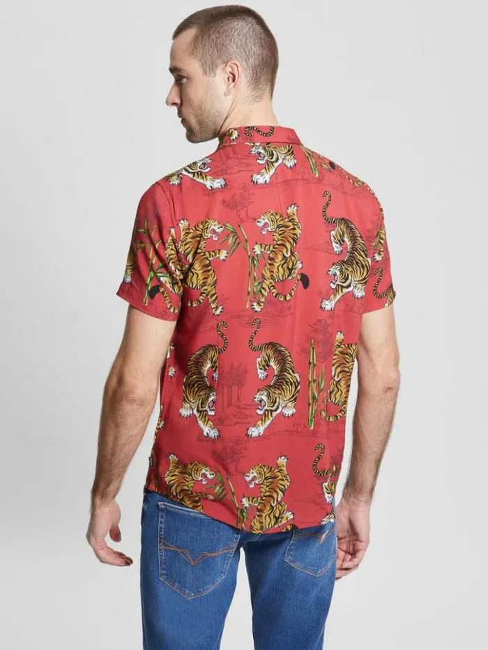 Men GUESS Shirts Eco Rayon Tiger Bamboo Shirt Tiger Bamboo