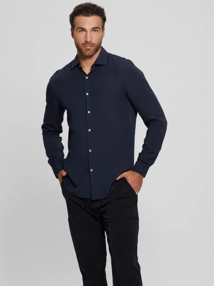 Men GUESS Shirts Eco Sunset LongSleeve Shirt Bleu lgant
