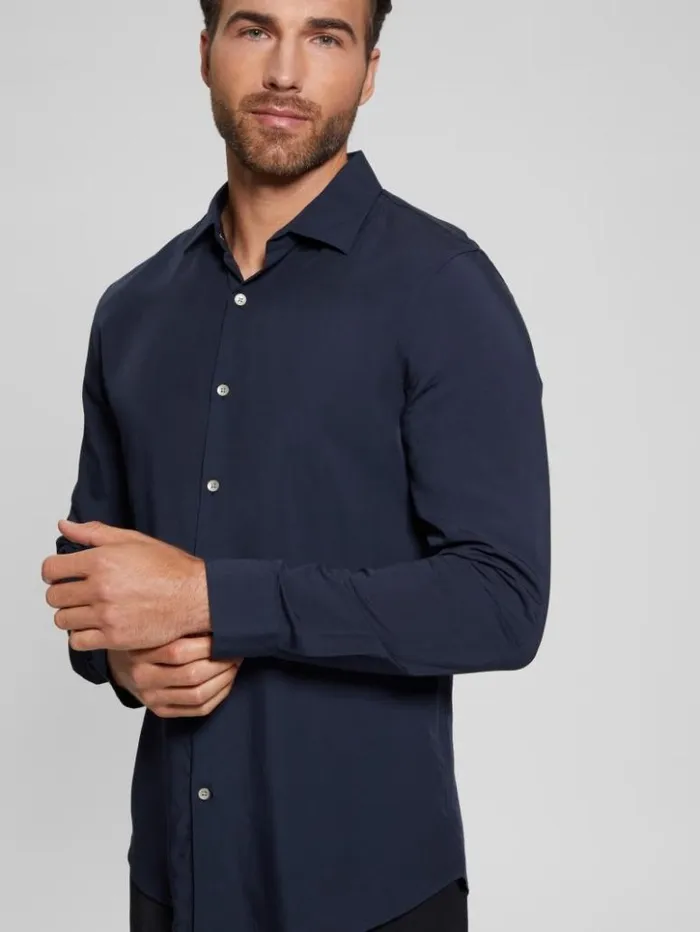 Men GUESS Shirts Eco Sunset LongSleeve Shirt Bleu lgant