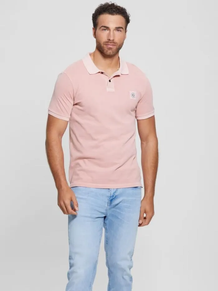 Men GUESS Shirts Eco Washed Polo Blush Cotton
