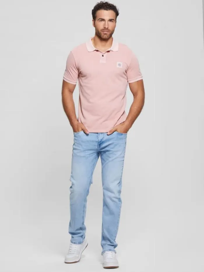 Men GUESS Shirts Eco Washed Polo Blush Cotton