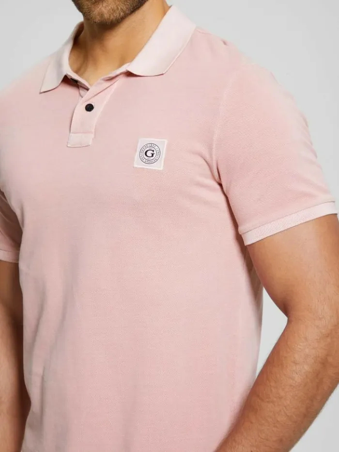 Men GUESS Shirts Eco Washed Polo Blush Cotton