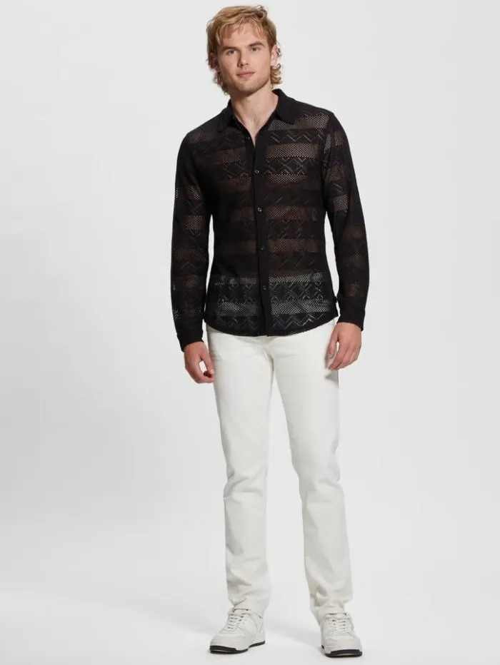 Men GUESS Shirts Geo Crochet Shirt Black