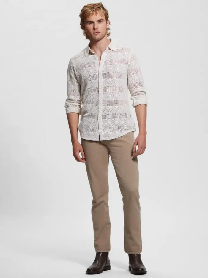 Men GUESS Shirts Geo Crochet Shirt Muted Stone