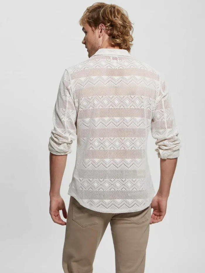 Men GUESS Shirts Geo Crochet Shirt Muted Stone