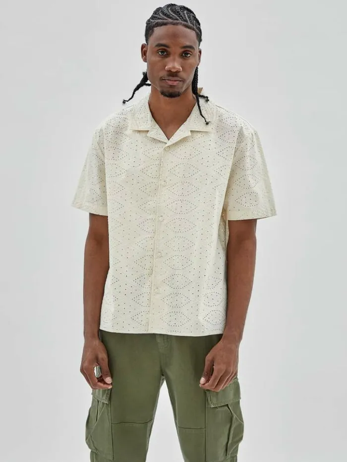 Men GUESS Shirts GUESS Originals Eyelet Shirt Sandy Shore