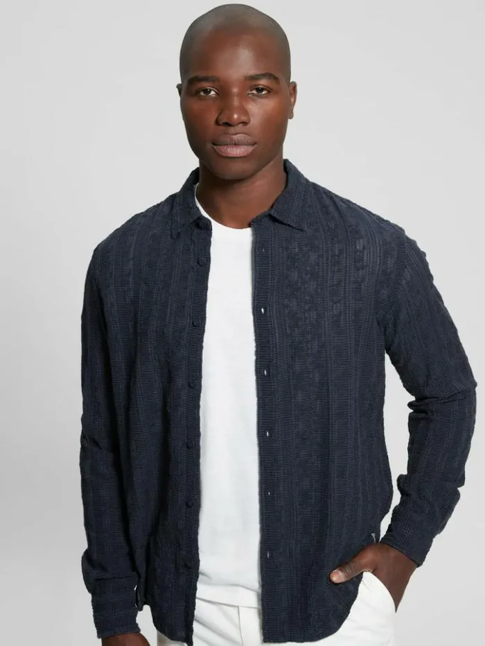 Men GUESS Shirts Indio Embroidered Shirt Bleu lgant