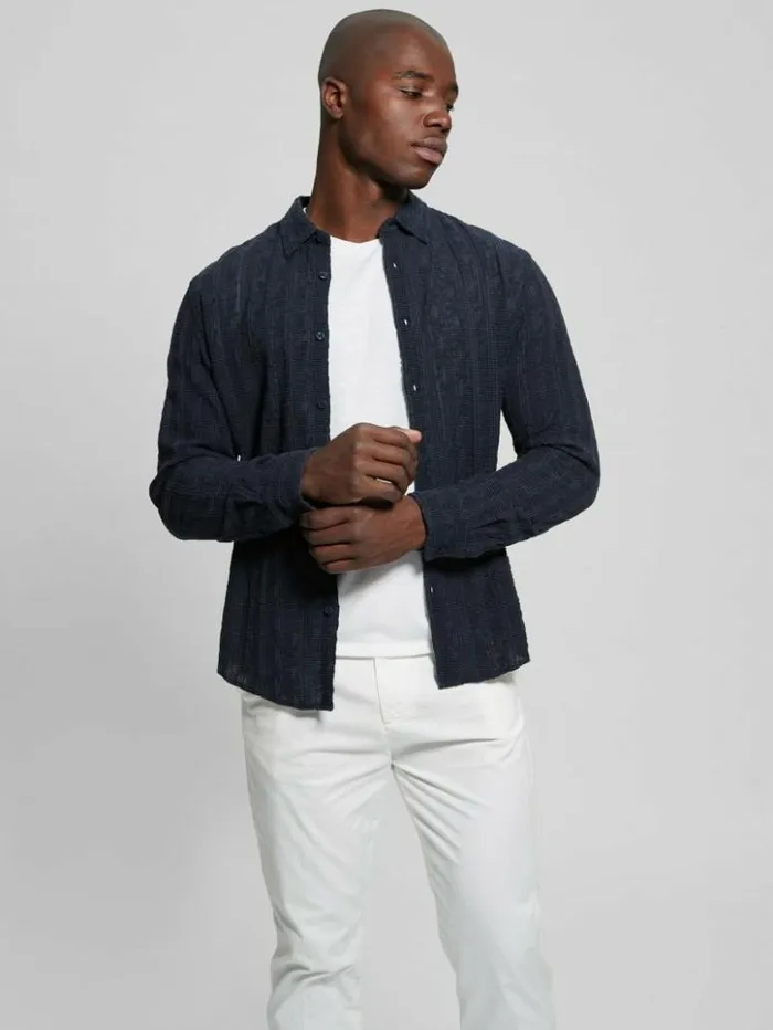 Men GUESS Shirts Indio Embroidered Shirt Bleu lgant