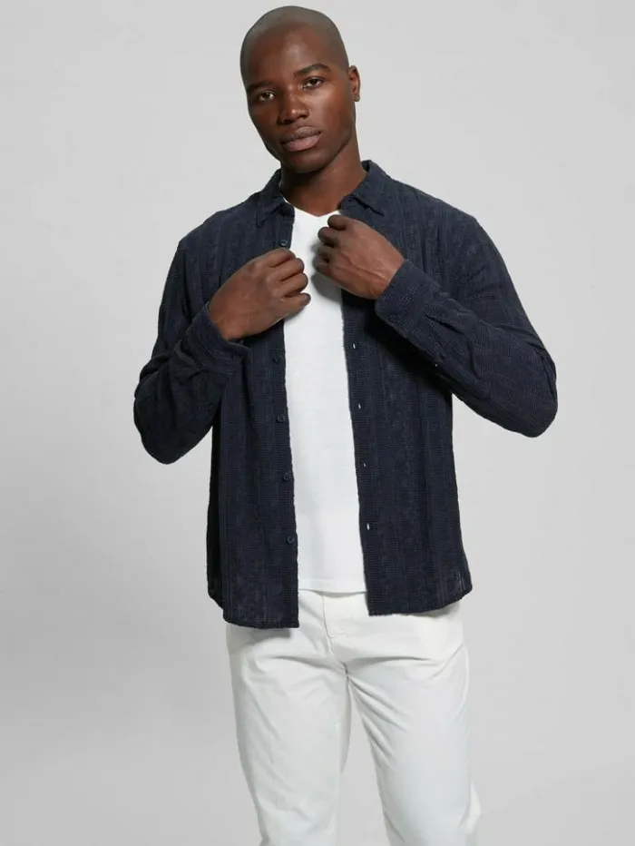 Men GUESS Shirts Indio Embroidered Shirt Bleu lgant