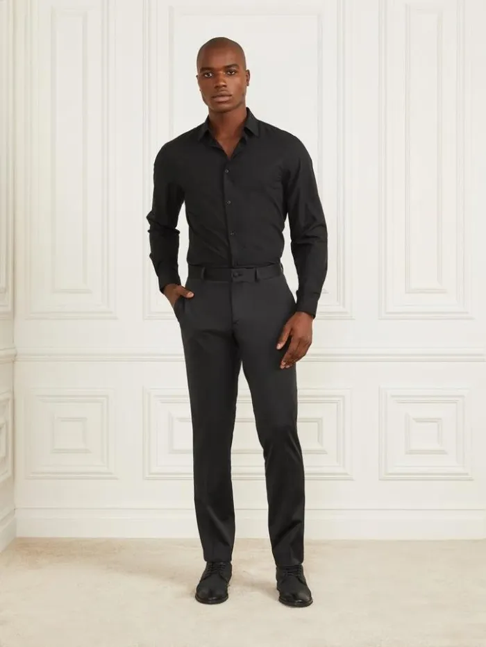 Men GUESS Shirts Jacob Notched Cuff Shirt Black