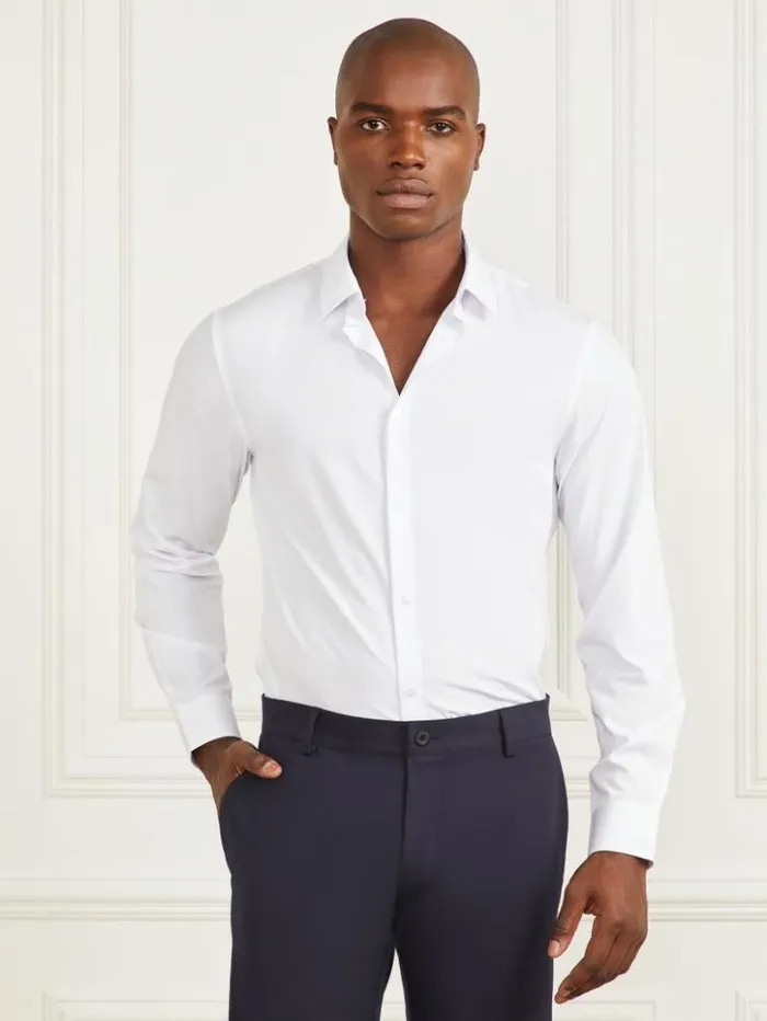 Men GUESS Shirts Jacob Notched Cuff Shirt Pure White