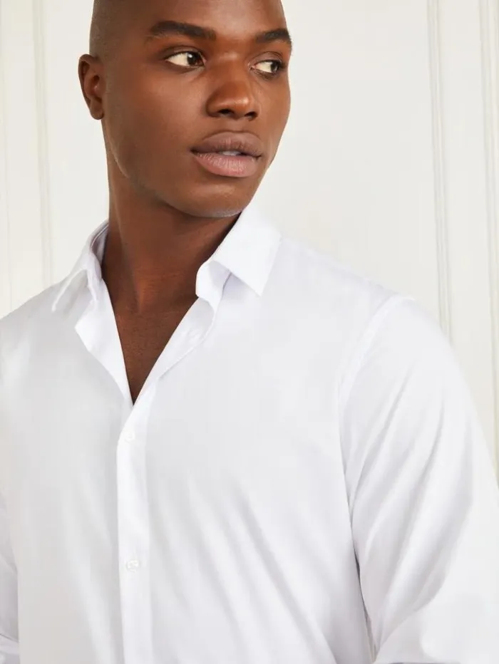 Men GUESS Shirts Jacob Notched Cuff Shirt Pure White