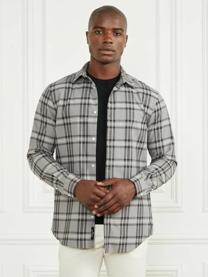 Men GUESS Shirts Joe Plaid Shirt Greycreamred Check