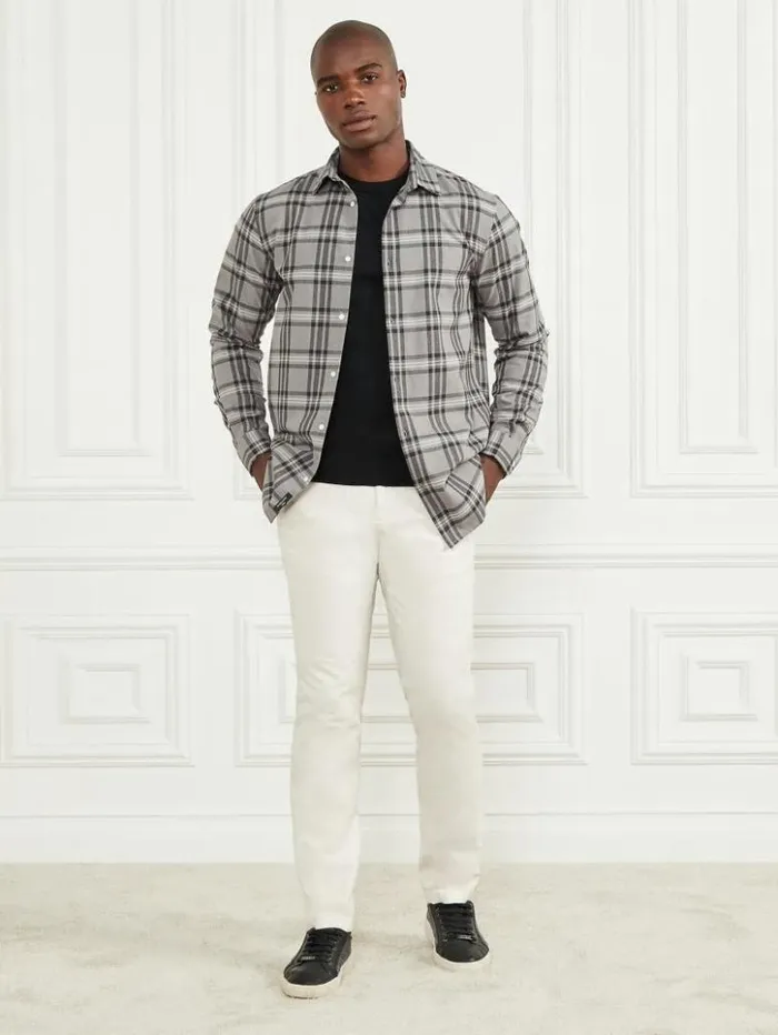Men GUESS Shirts Joe Plaid Shirt Greycreamred Check