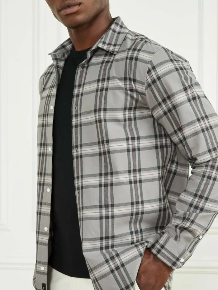 Men GUESS Shirts Joe Plaid Shirt Greycreamred Check