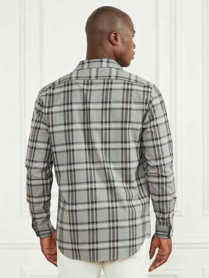 Men GUESS Shirts Joe Plaid Shirt Greycreamred Check