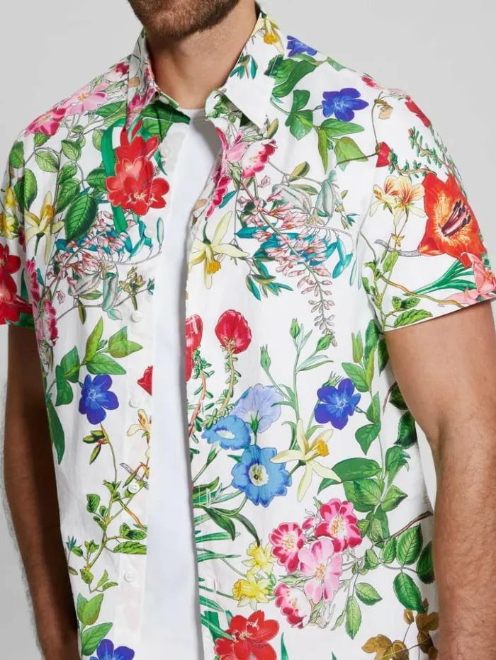 Men GUESS Shirts Laguna Floral Shirt Graphic Floral Salt White
