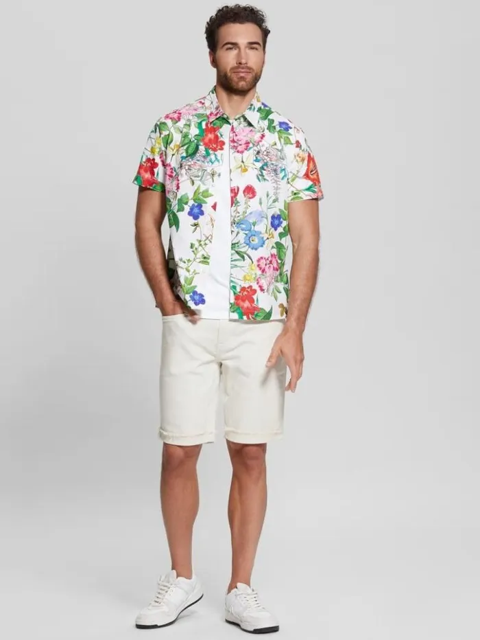 Men GUESS Shirts Laguna Floral Shirt Graphic Floral Salt White
