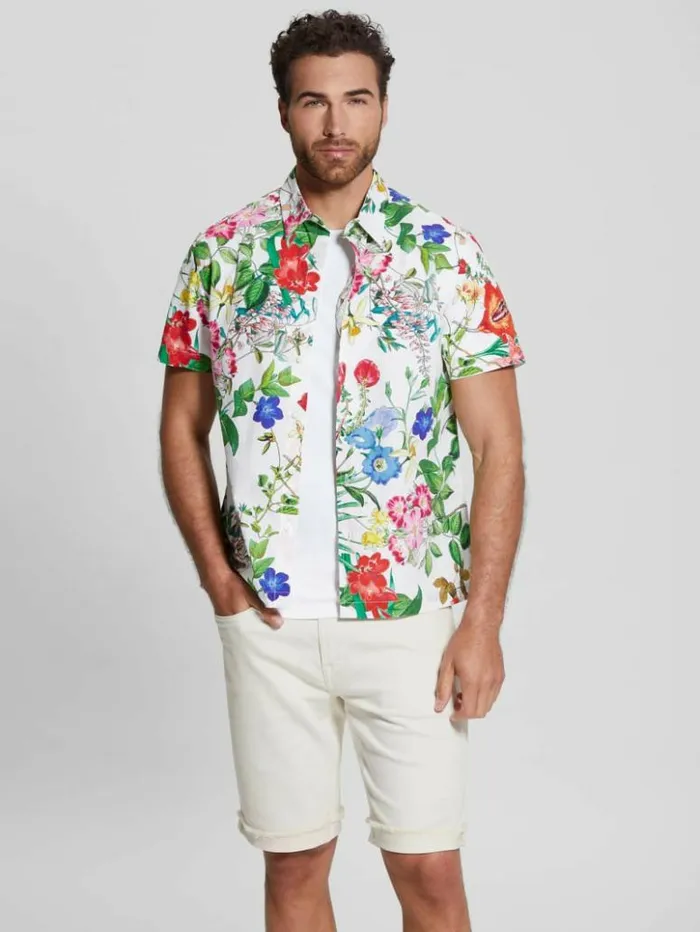 Men GUESS Shirts Laguna Floral Shirt Graphic Floral Salt White