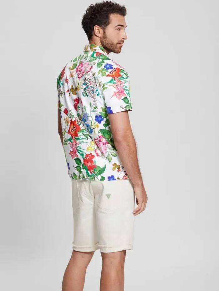 Men GUESS Shirts Laguna Floral Shirt Graphic Floral Salt White