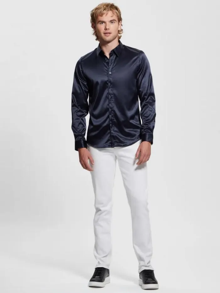 Men GUESS Shirts LongSleeve Regal Shirt Bleu lgant