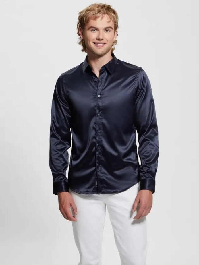 Men GUESS Shirts LongSleeve Regal Shirt Bleu lgant