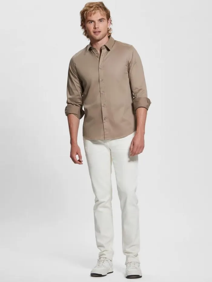 Men GUESS Shirts Luxe Stretch Shirt Champagne