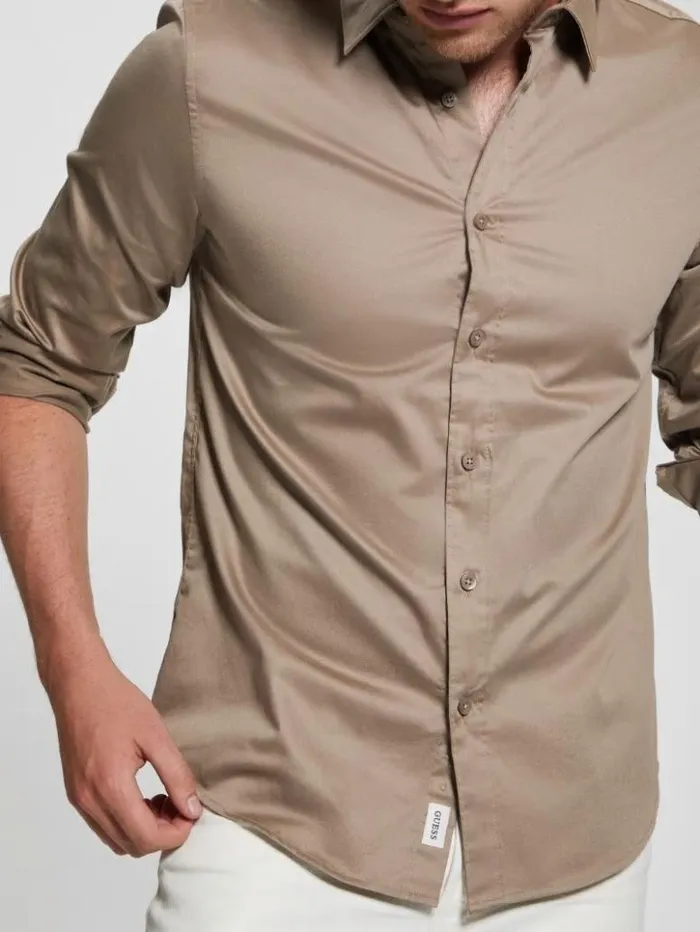Men GUESS Shirts Luxe Stretch Shirt Champagne