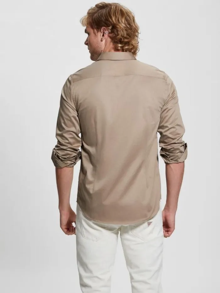 Men GUESS Shirts Luxe Stretch Shirt Champagne