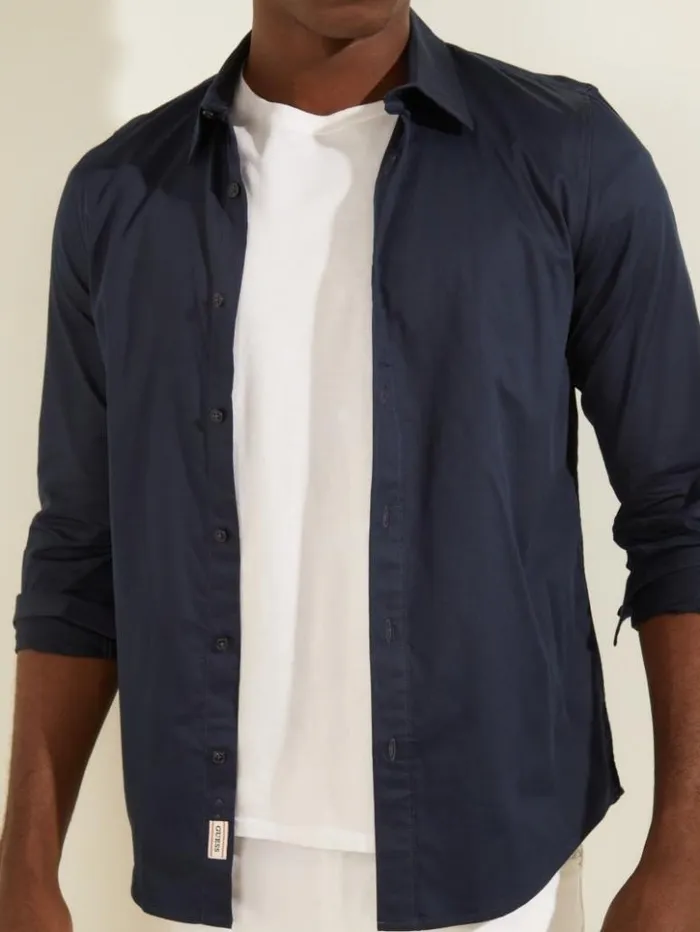 Men GUESS Shirts Luxe Stretch Shirt New Navy