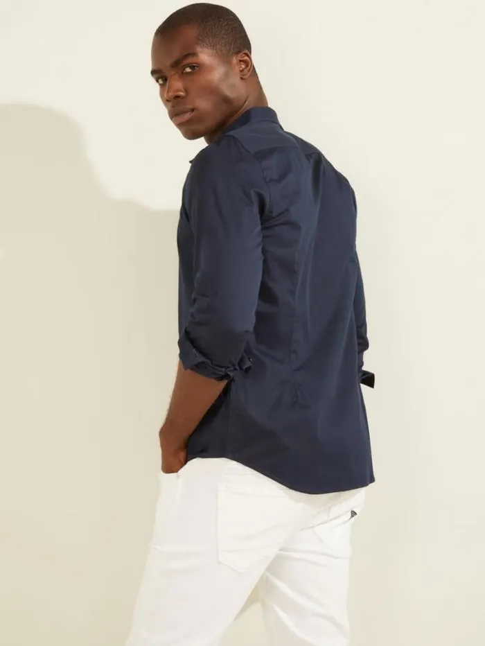 Men GUESS Shirts Luxe Stretch Shirt New Navy