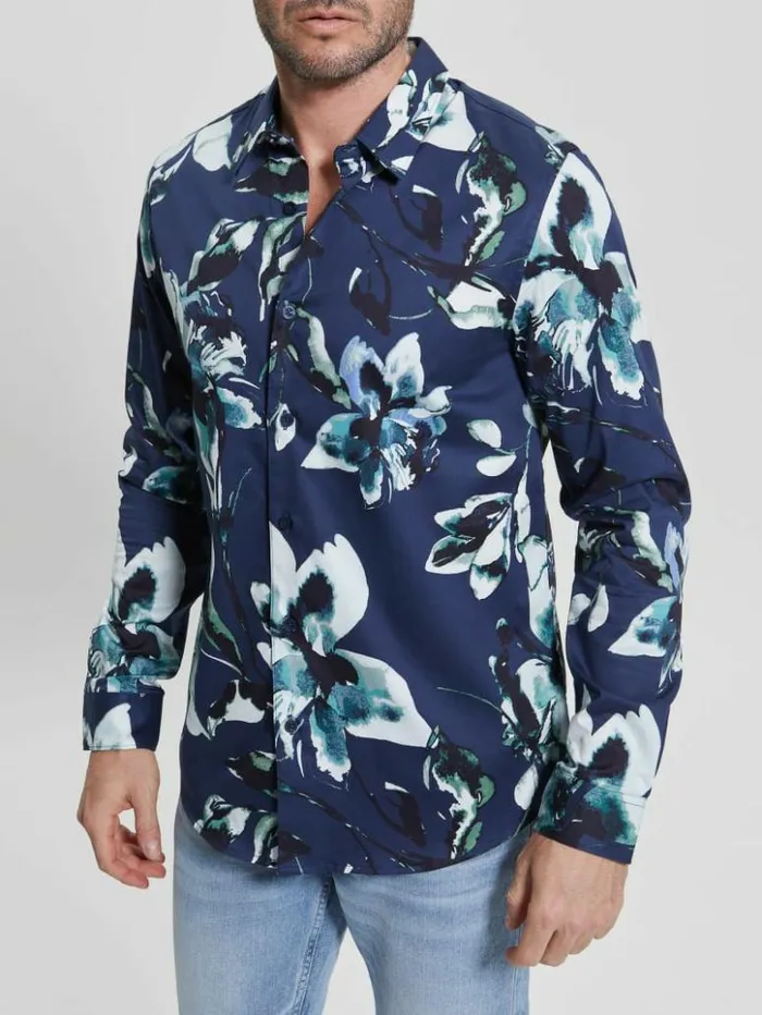 Men GUESS Shirts Luxe Watercolor Floral Shirt Watercolor Floral