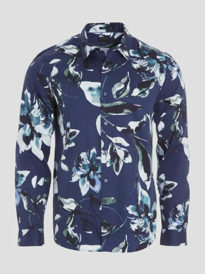 Men GUESS Shirts Luxe Watercolor Floral Shirt Watercolor Floral