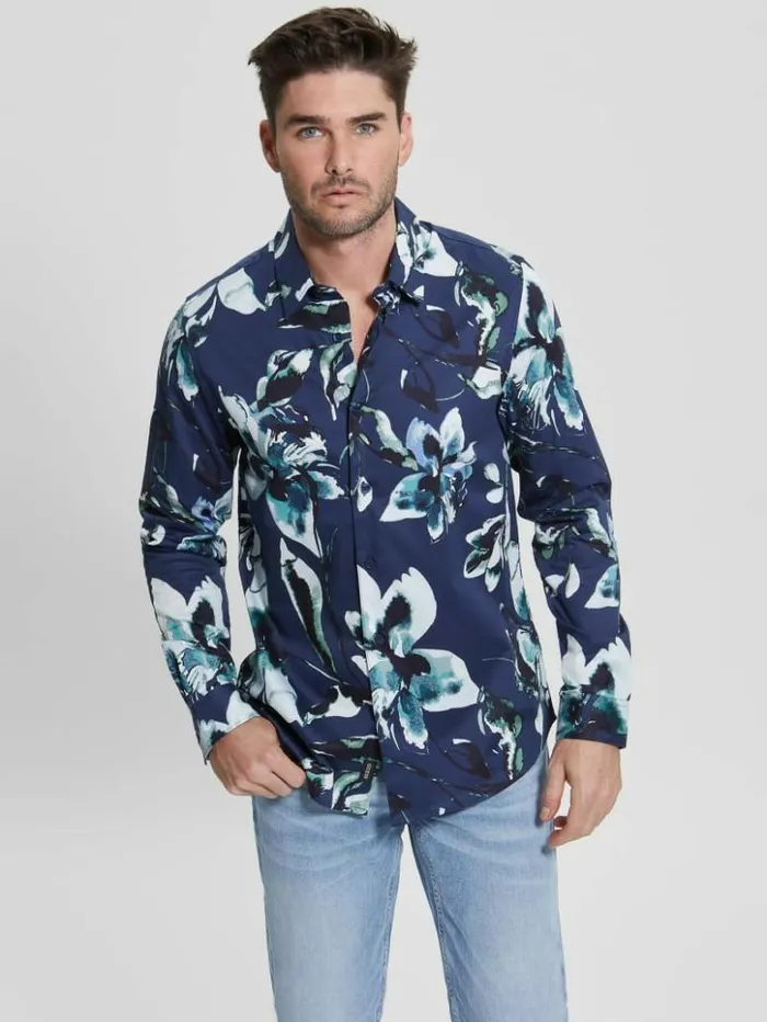Men GUESS Shirts Luxe Watercolor Floral Shirt Watercolor Floral