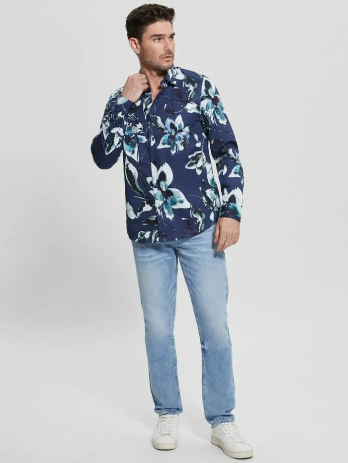 Men GUESS Shirts Luxe Watercolor Floral Shirt Watercolor Floral