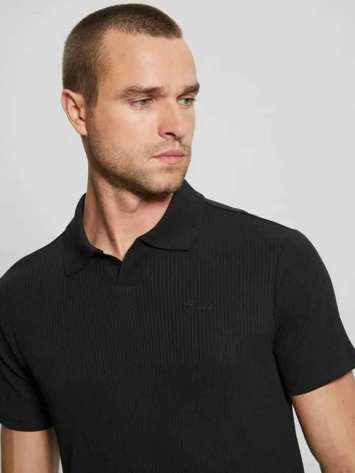 Men GUESS Shirts Newport Ribbed Polo Black