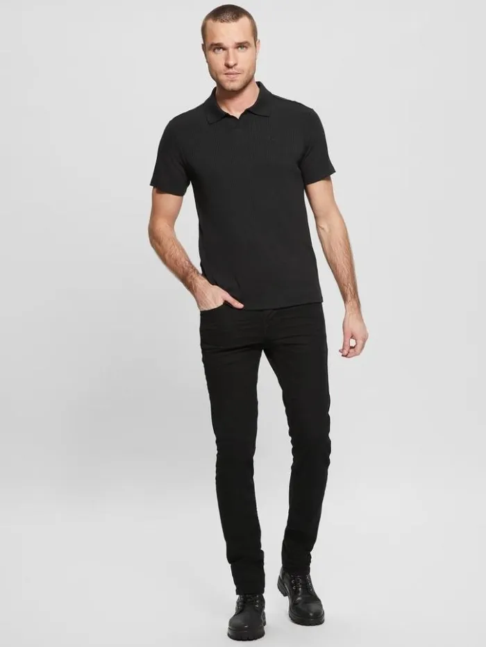 Men GUESS Shirts Newport Ribbed Polo Black