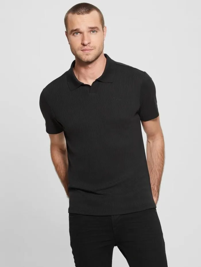 Men GUESS Shirts Newport Ribbed Polo Black